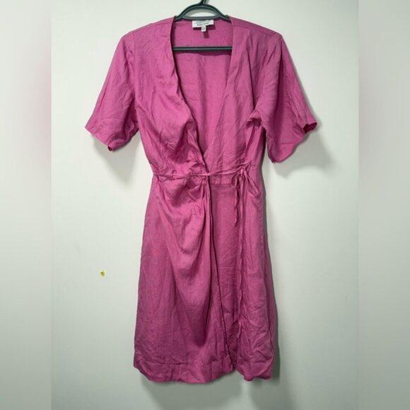 & OTHER STORIES PINK LINEN DIAGONAL WRAP DRESS SIZE EU 36 - Picture 9 of 14